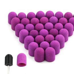 Nail Art Equipment 20pcs 10151319 Capuchons de ponçage violets avec caoutchouc Gel Remover Cutter Forets Pédicure Cuticule Outils Accessoires 230606