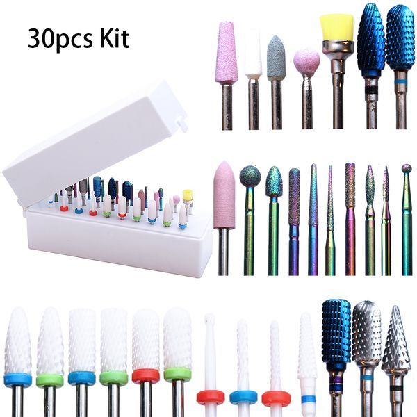 Nail Art Equipment 30Pcs Kit Ceramic Diamond Cuticlee Drill Bits Set Fresa para Home Salon Gel acrílico Herramientas de manicura pedicura 230606