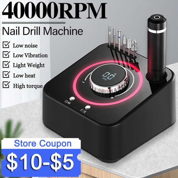 Nail Art Equipment 40000RPM Ensemble de perceuse de manucure électrique Fichier sans brosse avec fonction de mémoire Machine Fraise Salon Outil 230214