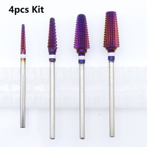 Nail Art Equipment 4PCS Kit Purple Pro hele carbide boorbits elektrische machinebestanden gereedschap gesneden en polijst 230505