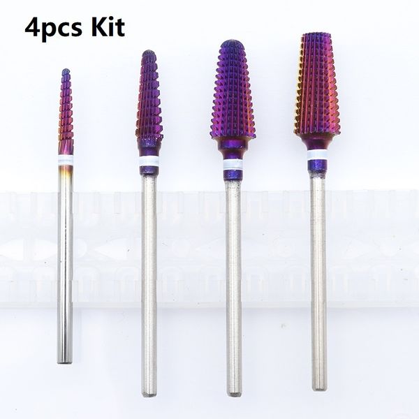 Nail Art Equipment 4pcs Kit Purple Pro Brocas de carburo entero Máquina eléctrica Archivos Herramientas cortar y pulir 230520
