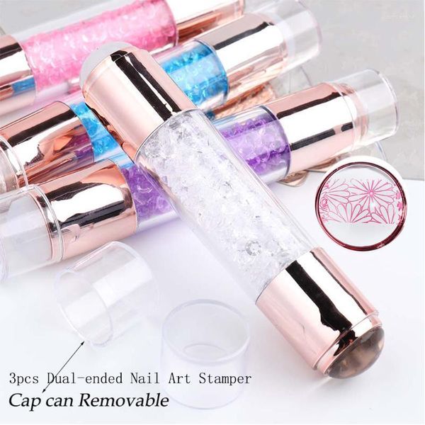 Équipement d'art des ongles tampon à double extrémité tête en Silicone transparent manucure vernis transfert modèle estampage grattoir pour plaque Prud22