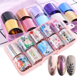 Nail Art Folion Sticker Set Laser Star Bloemen Design Transfer Papier Nails Decal Tips Nail Art Party Decoration Adhesive Paper