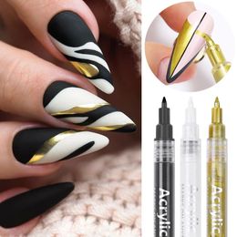 Nail Art Graffiti Pen Dibujo a prueba de agua Oro Color negro UV Gel Polaco Diseño Punto Pintura Detalle Pluma Uñas DIY Herramientas de flores 240106