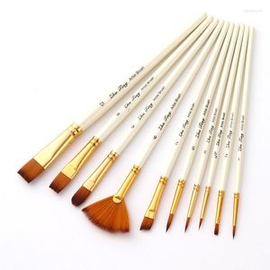 Nail Art Kits 10 pc's/lot Diy Oil Acryl Paint Paintborstels Tekening briefpapier nylon houten handgreep Watercolor borstel pen