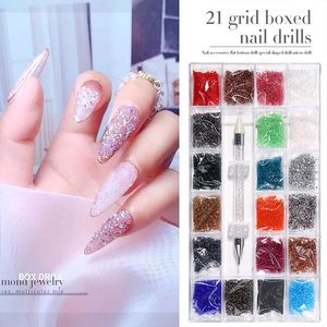 Nail Art Kits 1000 stcs/doos gemengd ab glazen kristal diamantverpakking ruiltrassalen strass Rhinestone platte bodem multi-size kristallen met 1 pick-up pen