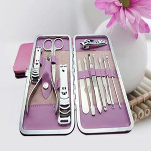 Nail Art Kits 100 stks/sets Roze Doos 12 stuks Roestvrij Staal Manicure Kit Clipper Tang Pincet Schaar EarPick Set Professionele Verzorging