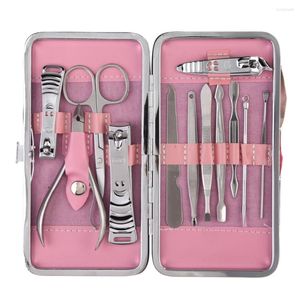 Kits d'art d'ongle 12 pièces/ensemble pédicure ensemble de manucure coupe-cuticules nettoyant étui outil voyage Portable en acier inoxydable Kit