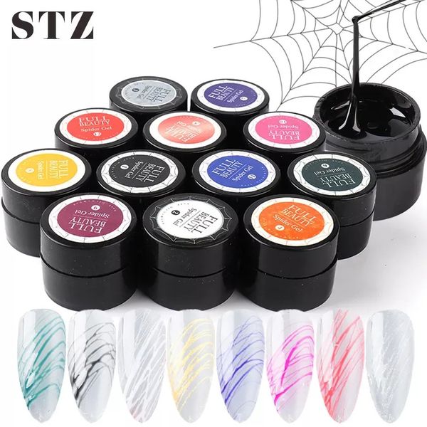 Kits d'art d'ongle 12pcs Spider Web Gel Polish 6ml Dessin Peinture UV LED Vernis 3D Fils Soie Lignes Design Manucure Set 1615 230927