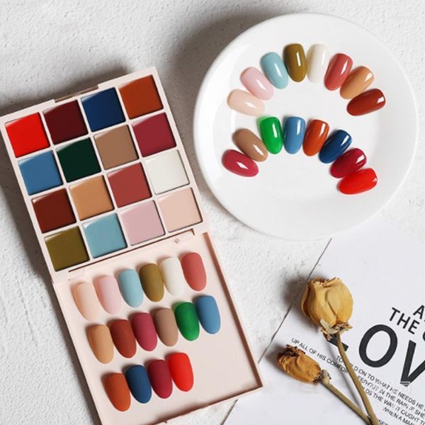 Kits d'art d'ongle 16 couleurs ensemble de colle solide Kit de manucure Palette de vernis Gel hautement pigmenté pour bricolage