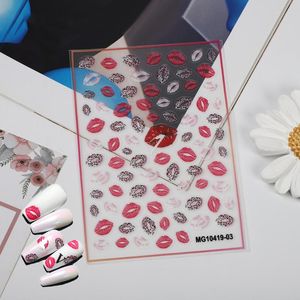 Kits de decoración de uñas, 1 pieza, pegatinas 3D de labios rojos encantadores bohemios, pegatinas holográficas autoadhesivas para decoración de uñas DIY, manicura