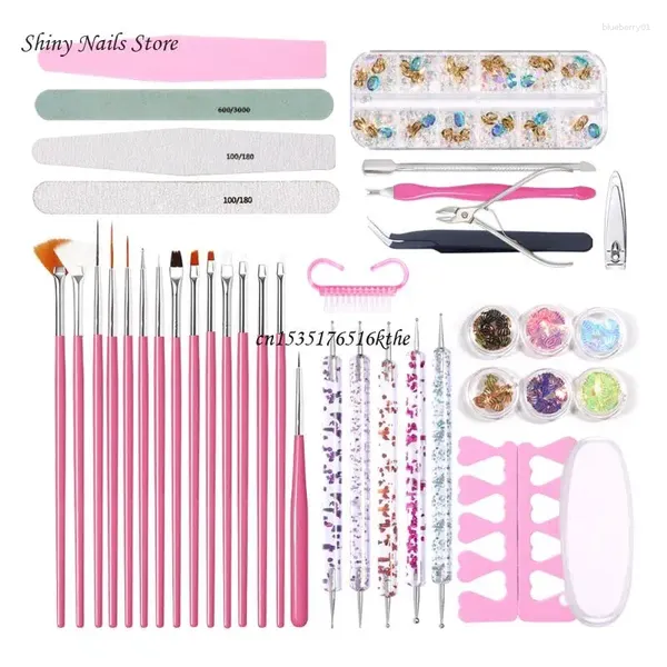 Kits d'art d'ongle 1set fichiers tampon ponçage cuticule poussoir coupe peau morte dissolvant pointage stylo brosse de nettoyage manucure livraison directe