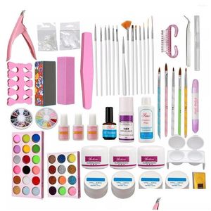 Kits de arte de uñas 2023 Fl Kit Acrílico Líquido en polvo Gel Cepillo Cortador de bloque Consejos Herramientas Conjunto Entrega de gota Salud Belleza Dh89R