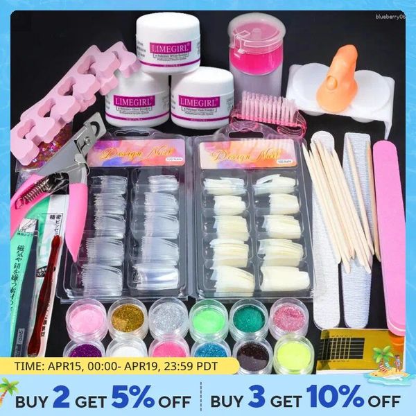 Kits de arte de uñas 23 en 1 kit de acrílico para principiantes 12 color brillo polvo blanco blanco uñas rosa profesión