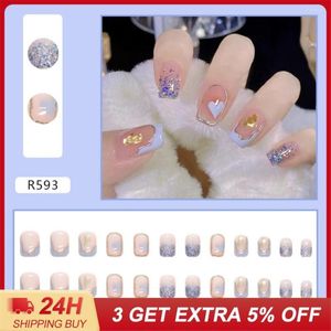 Nail Art Kits 24 -stcs/doos draagbare valse nagels kunstmatige volledige omslag druk op patch stukken verwijderbare Franse tip manicure tools