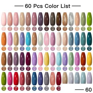 Kits d'art d'ongle 24pcs Pure Color Gel Vernis à ongles Set Soak Off UV Glitter Vernis Semi Permanent Base Top Coat Matte Nail Lacquers Art K Dhtjf