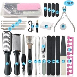 Kits d'art d'ongle 27 pièces ensemble d'outils de pédicure élimination de la peau morte pied en acier inoxydable fichier Clipper Kit de manucure professionnel