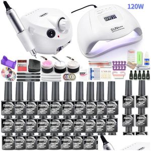 USA Nail Art Kits 30pcs Gel Polish Set 35000RPM Perceuse Hine Kit avec 120W UV LED Lampe Manucure Outils Drop Livraison Santé Beauté Dhsdw