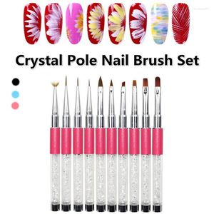 Nail Art Kits 3Colors 10 stks kristallen paalborstelset meisje snijventilator gevormd shinny tekening polijstpen manicure tool