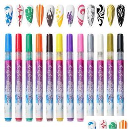 Kits d'art nail 3D PendS Set 0,7 mm Astuce 12 couleurs Doodle Makeup Supply Pen Kit For Flower Painting Match Drop Livrot Health Beauty Dha4v