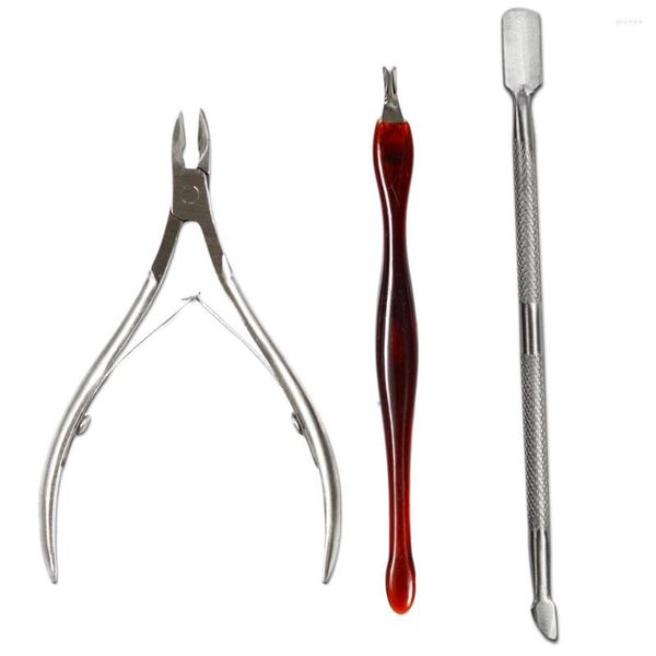 Kits d'art d'ongle 3 pièces ensemble de manucure 2 voies poussoir à cuticules coupe-ongles ciseaux dissolvant de peau morte Kit de fourche à pince en acier inoxydable BENC385