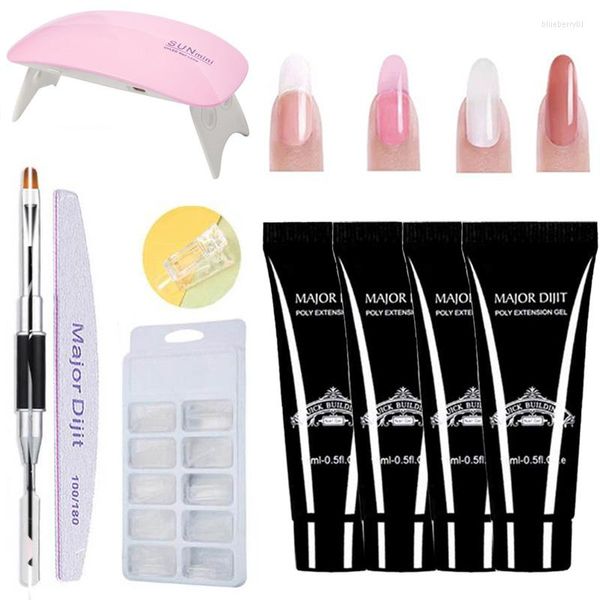 Kits d'art d'ongle 4 couleurs à travers le Gel d'extension Poly avec lampe à LED USB 6W ensemble de construction UV en cristal à pointe française