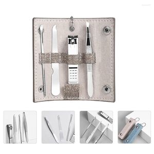 Kits d'art d'ongle 4pcs Clipper File Sourcils Pincettes Oreille Pick Set avec étui de rangement