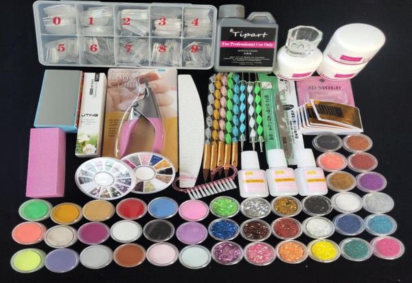 Kits de arte de uñas 500 unids Consejos franceses Acrílico Power Manicura Kit Cutter Glitter File Brush Tool Set Gel2853826