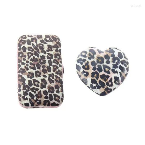 Kits d'art nail 6 en 1 couverture souple Leopard Manucure Ensemble et miroir de maquillage pour femmes hommes fille garçon de vacances d'anniversaire de Noël cadeau de Noël