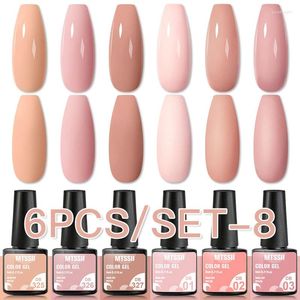 Kits d'art d'ongle 6 pièces ensemble de vernis à gel rose nu couleurs d'hiver vernis semi-permanent tremper le kit de couche de finition de base de manucure UV LED