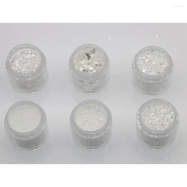 Kits de arte de uñas 6 tamaños de mejora Lentejuelas mixtas High Flash Silver Powder Laser Pearl Set