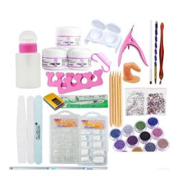 Kits de arte de uñas Kit de manicura acrílica 12 colores Brillo en polvo Decoración Pluma Cepillo Falso Dedo Bomba Conjunto de herramientas Drop Delivery Health Beau Dhxit