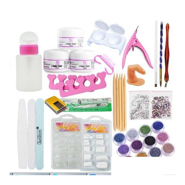 Nail Art Kits Acrylique Manucure Kit 12 Couleur Glitter Poudre Décoration Stylo Pinceau Faux Doigt Pompe Outils Ensemble Drop Delivery Santé Beau Dhxit