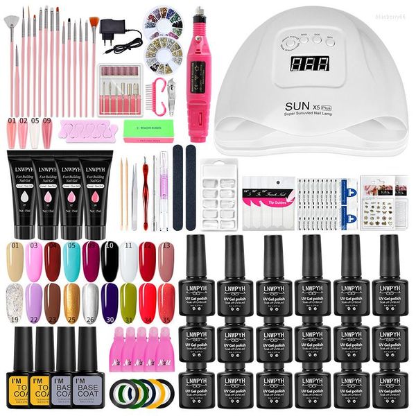 Kits d'art d'ongle ensemble de manucure acrylique sèche-LED Kit de perceuse électrique Gel UV de couleur avec des outils de polissage de construction