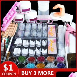 Nail Art Kits Acrylique Nail Art Kit Manucure Set 12 Couleurs Glitter Poudre Décoration Stylo Brosse Outil Pour Débutants Drop Delivery Health Dh5Z7