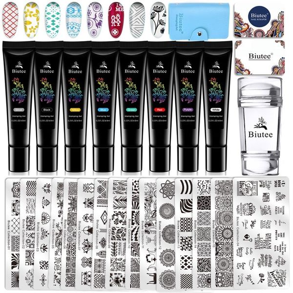 Kits de arte de uñas BIUTEE Estampado Gel Polaco Barniz Colorido Placas UV Conjunto de impresión Kit de uñas 230921