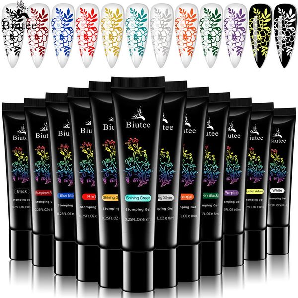 Kits de arte de uñas Biutee Stamping Polish Gel 12 colores Set 8ml UV LED Plantillas especiales impresas para placa 230921