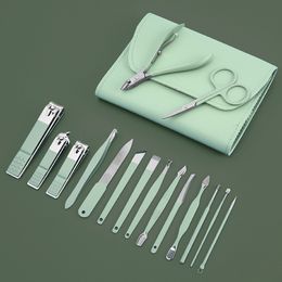 Nail Art Kits Clipper Set 16PCS / SET Durable Manicure Pedicure Cuticle Remover File Tijeras verde