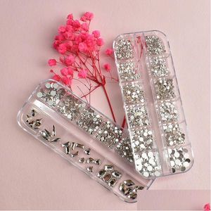 Nail Art Kits Decoraties 12 roosterbox kristal strass set ronde plat glas gemengde vorm maat fingernail diy decoratie accessoires d otjgb