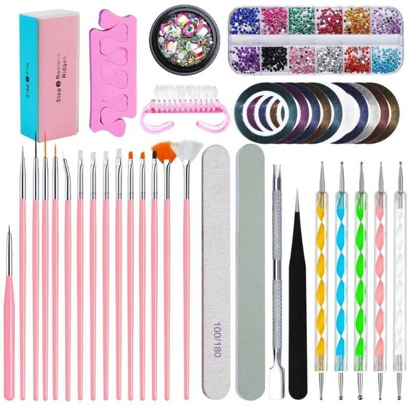 Kits d'art d'ongle, ensemble de pinceaux à dessin, stylos à points, ruban de manucure