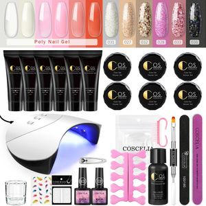 Nail Art Kits Extension gel set met UV LED -lamp bovenste basislaag uit uitbreiding van 30 ml slipoplossing poly ontwerpkitnail