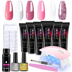 Kits de arte de uñas Juego completo de gel con lámpara LED de 6W para puntas de principiantes Kit de herramientas de manicura de extensión de decoración de diseño 3D