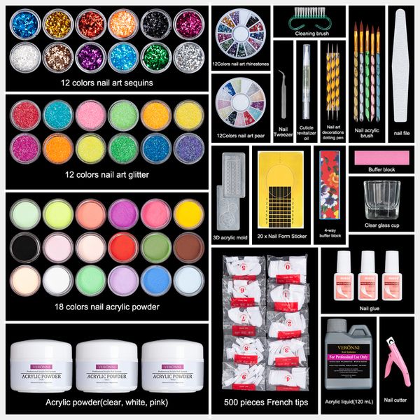 Nail Art Kits Conjunto Completo Acrílico Pó Manicure Kit Cristal Polímero Dicas Gel Polonês Builder Decoração DIY 230921