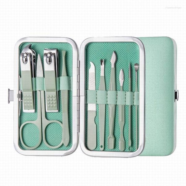 Kits d'art d'ongle Couleur verte 7/10/12 / 15pcs Clipper Set Eagle Crochet Pinces Ciseaux en acier inoxydable Fichier Oreille Cuillère Pédicure Outil de soins du visage