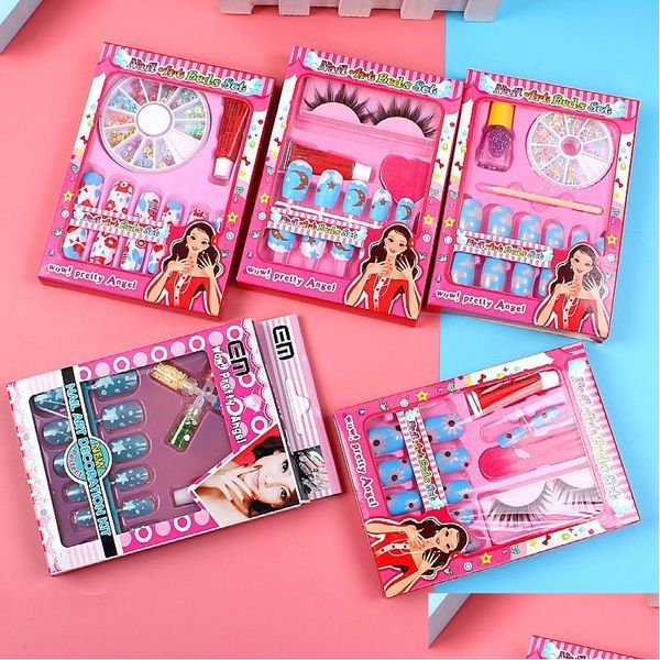 Nail Art Kits Enfants Filles Faux Ongles Ensemble Playhouse Princesse Autocollants Maquillage Jouet Cils Fille Cadeau Drop Delivery Santé Beauté Dhd3I