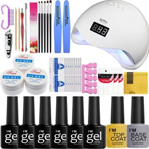 Nail Art Kits Kit Dryer 48W UV LED -lamp en gel Varnish Poolse bovenste basisjas manicure gereedschap 6 kleur voor gereedschapset set