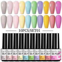 Nail Art Kits Lilycute 10 Colors Gel Pools Set Glitter Sequins Semi Permanente Hybrid Varnish Base Top Coat afwezig UV LED2353