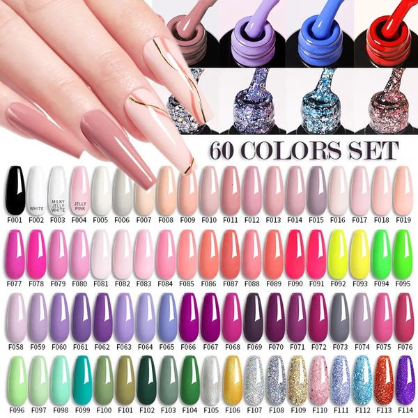 Kits de arte de uñas LILYCUTE 20 60 unids / set Gel Polish Set Kit Desnudo Pink Glitter UV Manicura Vernis Semi Permanente Base Top Coat 230927