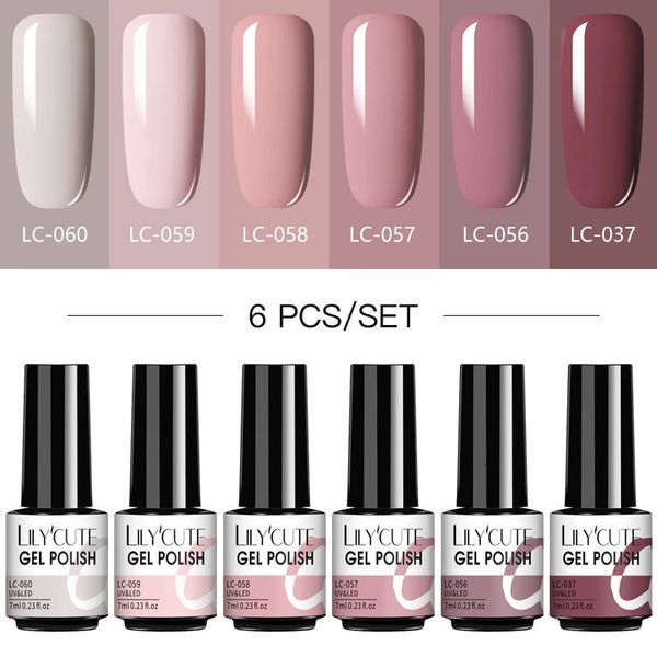 Kits d'art d'art Lilycute 6pcs Gel Polish Set Semi-Permanent Vernis Hybride Matte Top Coat Soak Off UV LED 230922