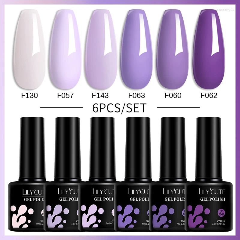 Nail Art Kits LILYCUTE 6Pcs/set 7ML Gel Polish Set Purple Glitter Semi Permanent Soak Off UV LED Design Manicure Kit
